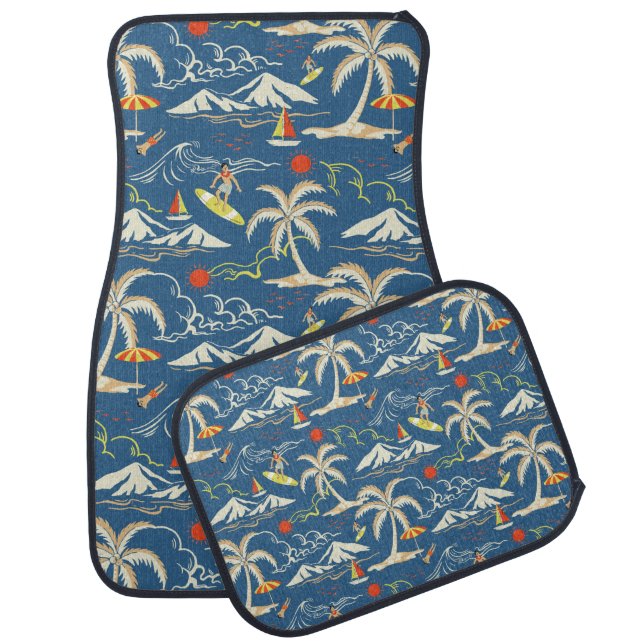 Retro Surf Tropical Pattern Car Floor Mat (Set)