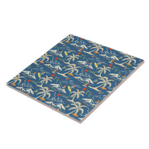 Retro Surf Tropical Pattern Ceramic Tile