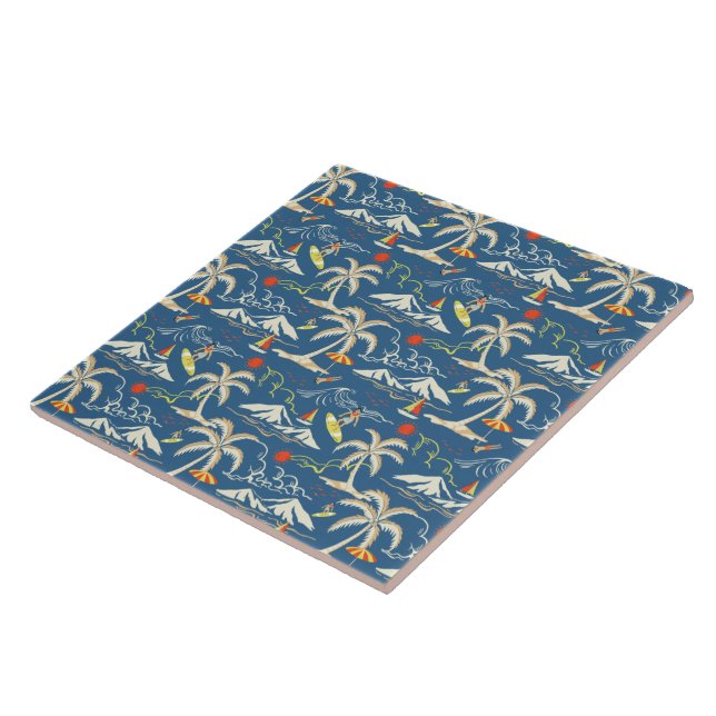 Retro Surf Tropical Pattern Ceramic Tile (Side)