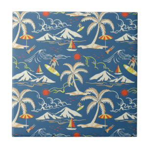 Retro Surf Tropical Pattern Ceramic Tile