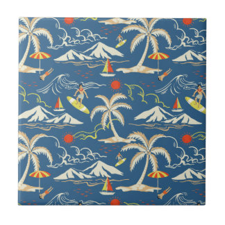 Retro Surf Tropical Pattern Ceramic Tile