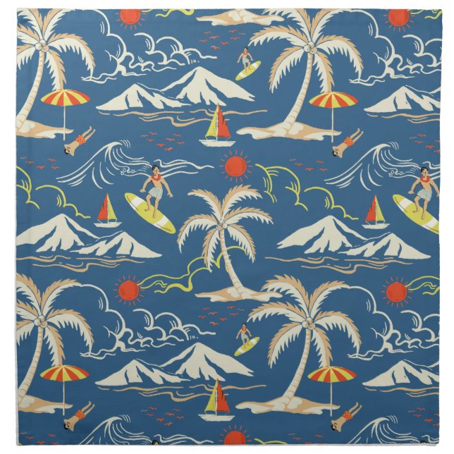 Retro Surf Tropical Pattern Cloth Napkin (Front)