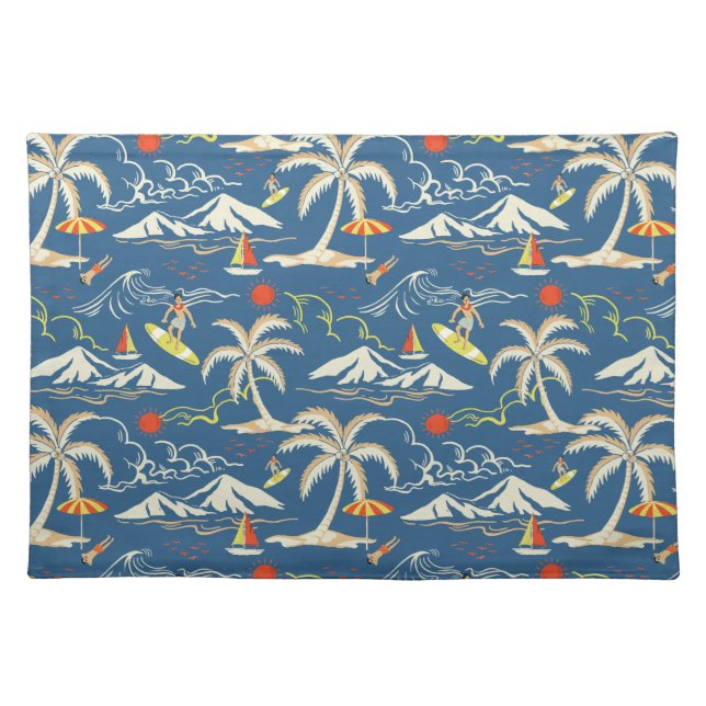 Retro Surf Tropical Pattern Cloth Placemat (Front)
