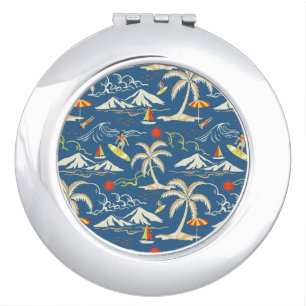 Retro Surf Tropical Pattern Compact Mirror