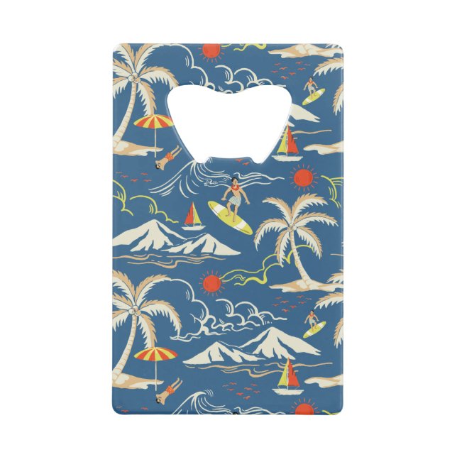 Retro Surf Tropical Pattern Credit Card Bottle Opener (Front)
