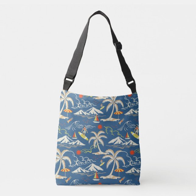 Retro Surf Tropical Pattern Crossbody Bag (Front)