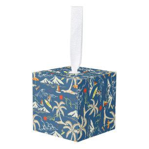 Retro Surf Tropical Pattern Cube Ornament