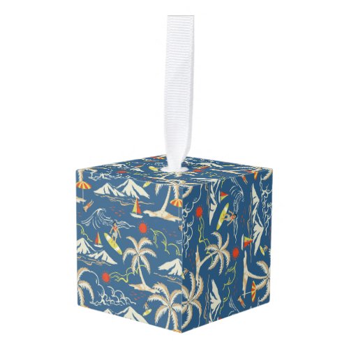 Retro Surf Tropical Pattern Cube Ornament