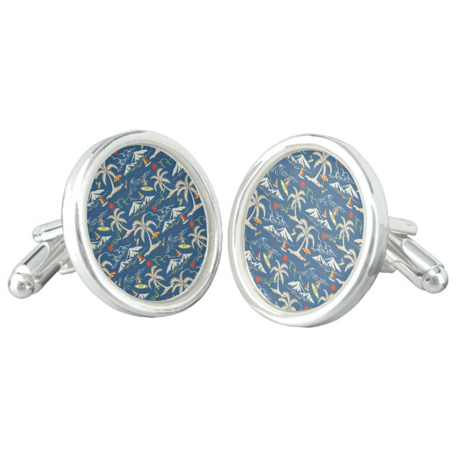 Retro Surf Tropical Pattern Cufflinks (Angled)