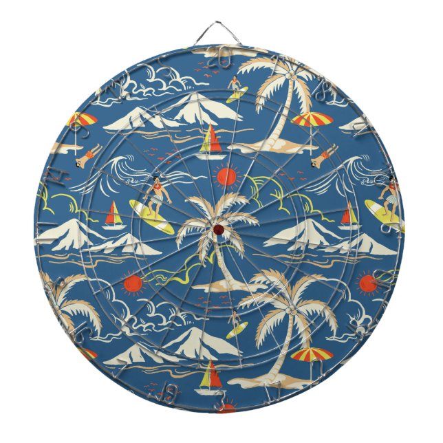 Retro Surf Tropical Pattern Dart Board (Front)