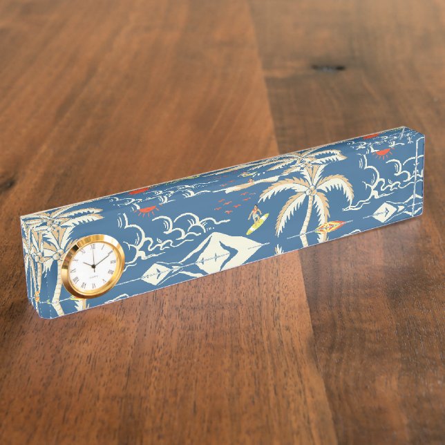 Retro Surf Tropical Pattern Desk Name Plate (Side)