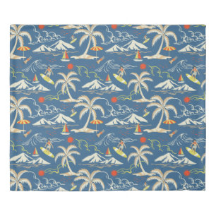 Retro Surf Tropical Pattern Duvet Cover