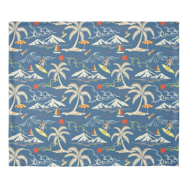 Retro Surf Tropical Pattern Duvet Cover (Front)