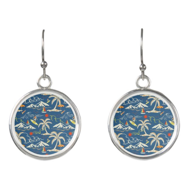 Retro Surf Tropical Pattern Earrings (Front)