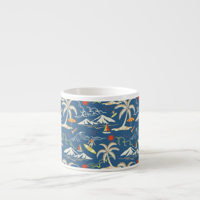 Retro Surf Tropical Pattern Espresso Cup (Front)