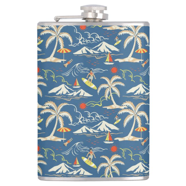 Retro Surf Tropical Pattern Flask (Front)