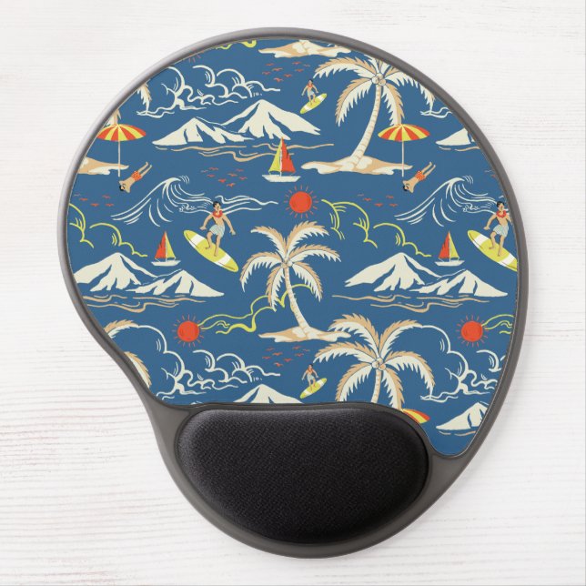 Retro Surf Tropical Pattern Gel Mouse Pad (Front)