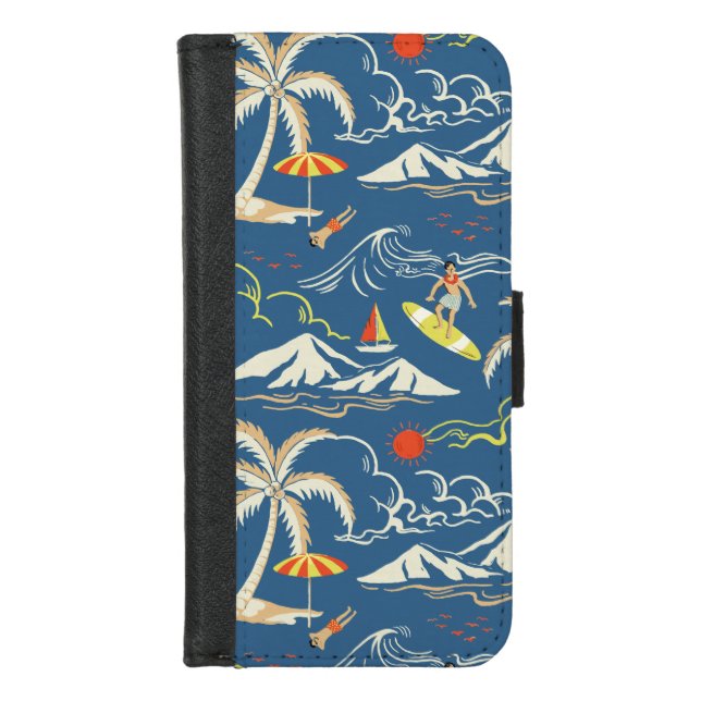 Retro Surf Tropical Pattern iPhone Wallet Case (Front)