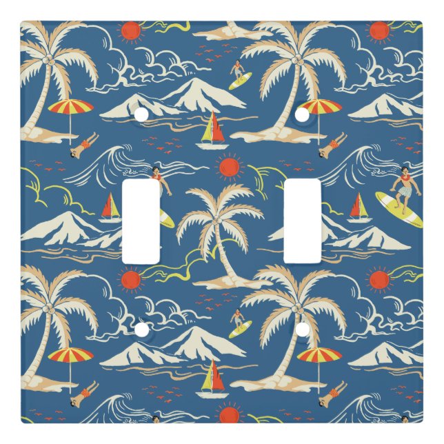 Retro Surf Tropical Pattern Light Switch Cover (Front)