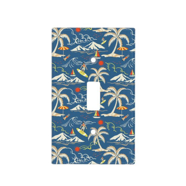 Retro Surf Tropical Pattern Light Switch Cover (Front)