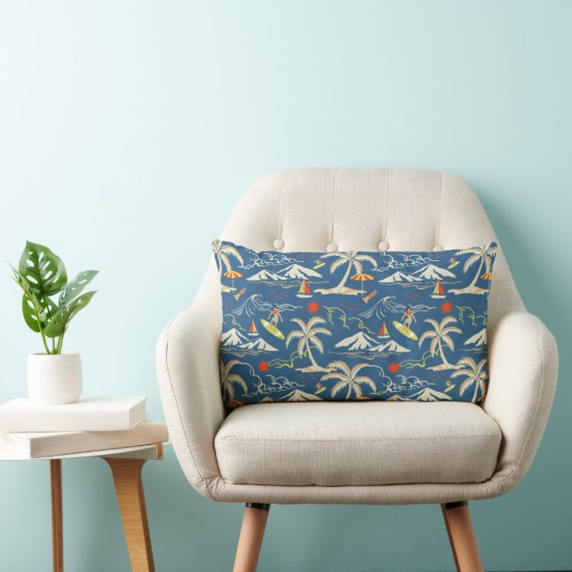 Retro Surf Tropical Pattern Lumbar Pillow (Chair)