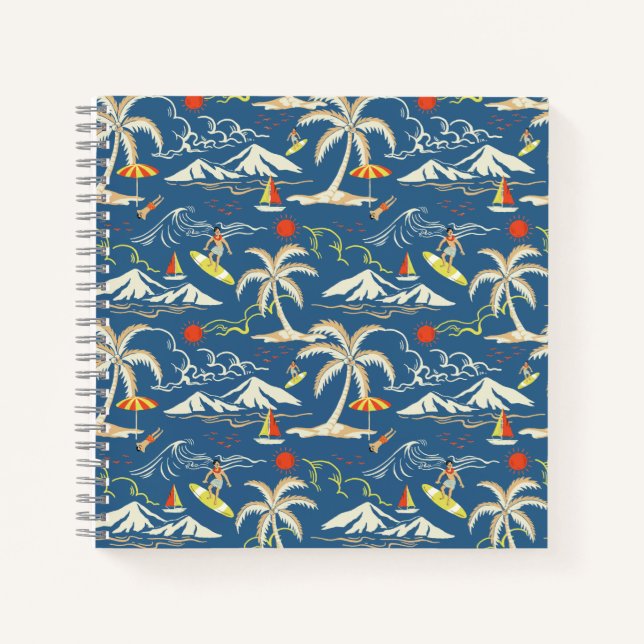 Retro Surf Tropical Pattern Notebook (Front)
