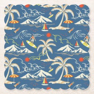 Retro Surf Tropical Pattern Paper Coaster