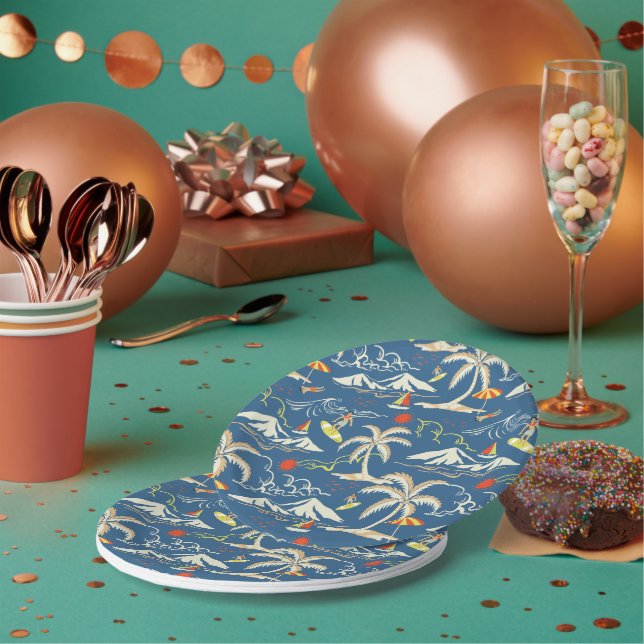 Retro Surf Tropical Pattern Paper Plates (Multi)
