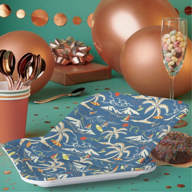 Retro Surf Tropical Pattern Paper Plates (Multi)