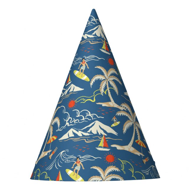 Retro Surf Tropical Pattern Party Hat (Front)