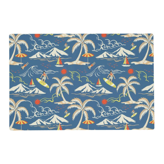 Retro Surf Tropical Pattern Placemat (Front)