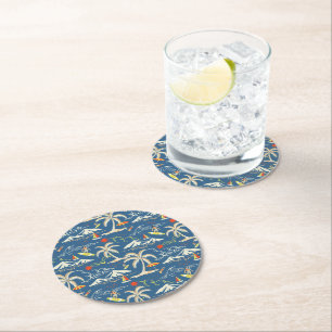 Retro Surf Tropical Pattern Round Paper Coaster