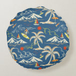 Retro Surf Tropical Pattern Round Pillow