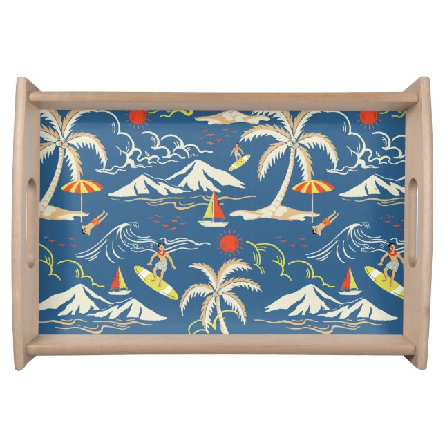 Retro Surf Tropical Pattern Serving Tray (Front)