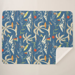 Retro Surf Tropical Pattern Sherpa Blanket