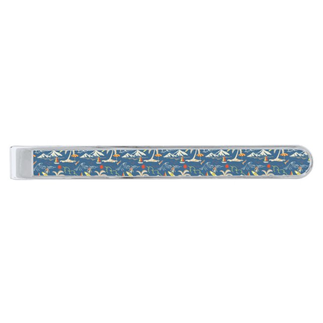 Retro Surf Tropical Pattern Silver Finish Tie Bar (Front)