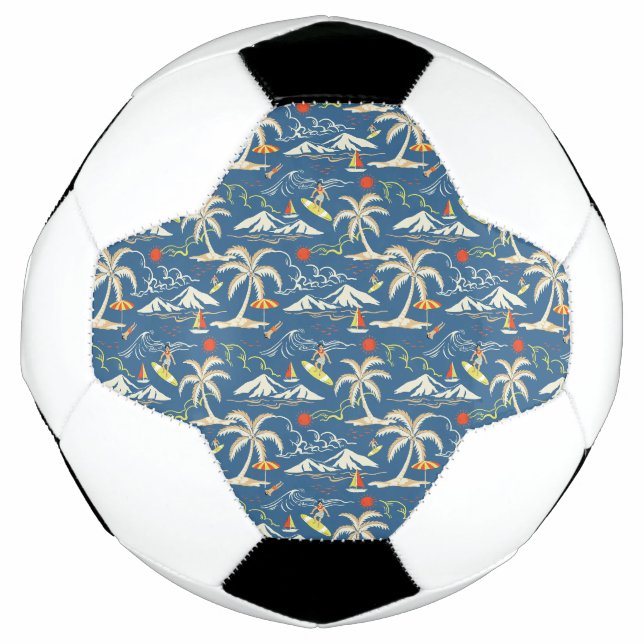 Retro Surf Tropical Pattern Soccer Ball (Front)