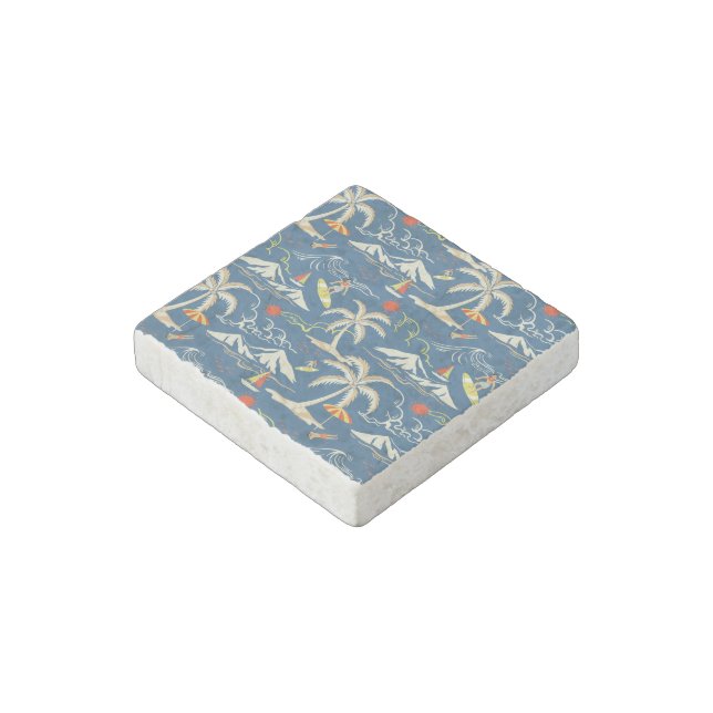 Retro Surf Tropical Pattern Stone Magnet (Angled)