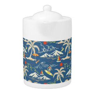 Retro Surf Tropical Pattern Teapot