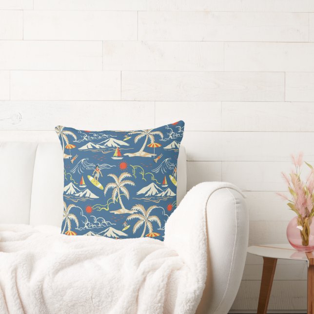 Retro Surf Tropical Pattern Throw Pillow (Couch)
