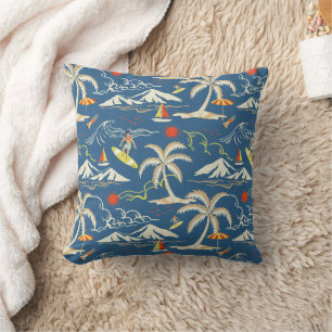Retro Surf Tropical Pattern Throw Pillow