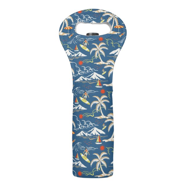 Retro Surf Tropical Pattern Wine Bag (Front)