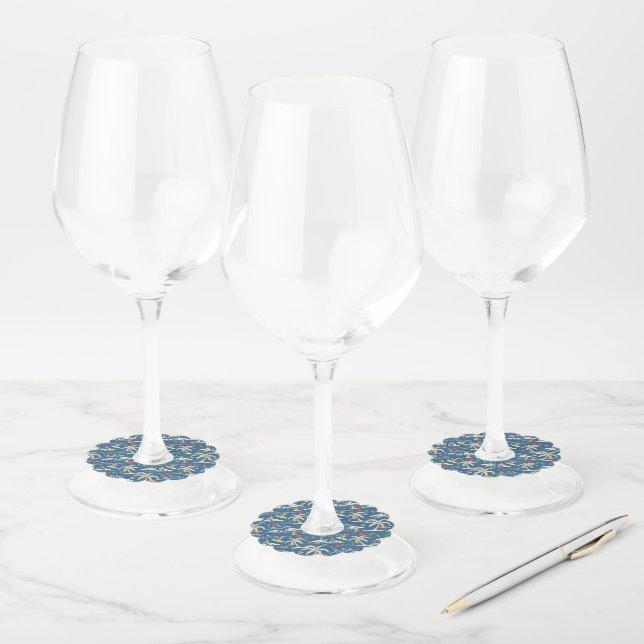 Retro Surf Tropical Pattern Wine Glass Tag (Set)