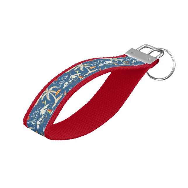 Retro Surf Tropical Pattern Wrist Keychain (Angled Up)