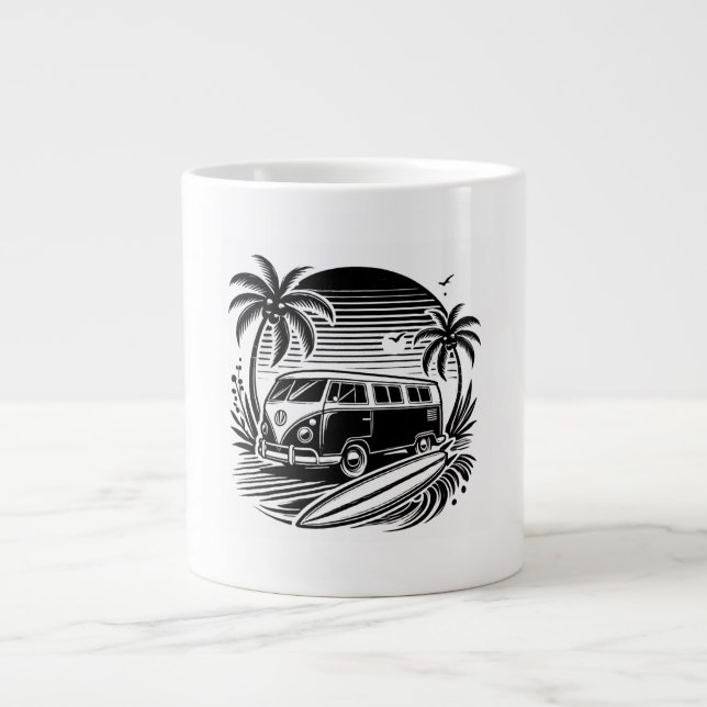 Retro Surf Van & Palm Trees Design Specialty Mug (Front)