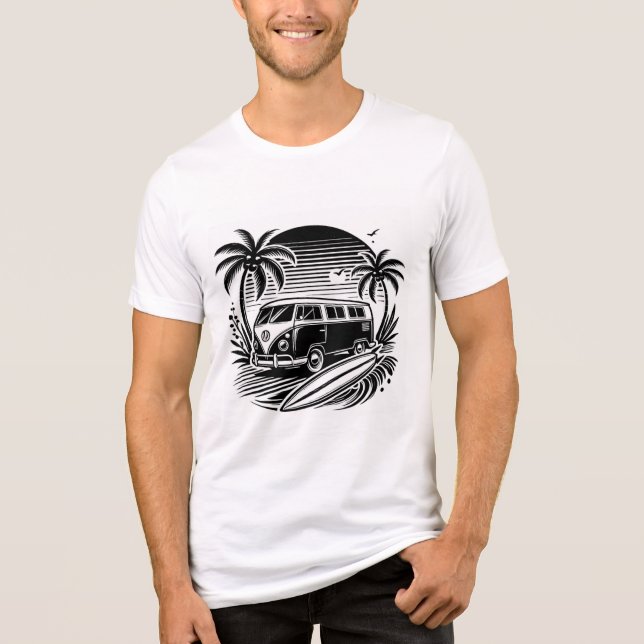 Retro Surf Van & Palm Trees Design Tri-Blend Shirt (Front)
