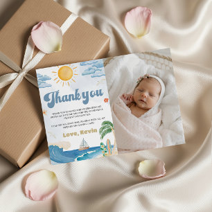 Retro Surf Wave Photo Thank You Card