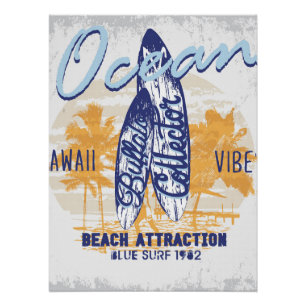 Retro Surfboard Design Beach Poster
