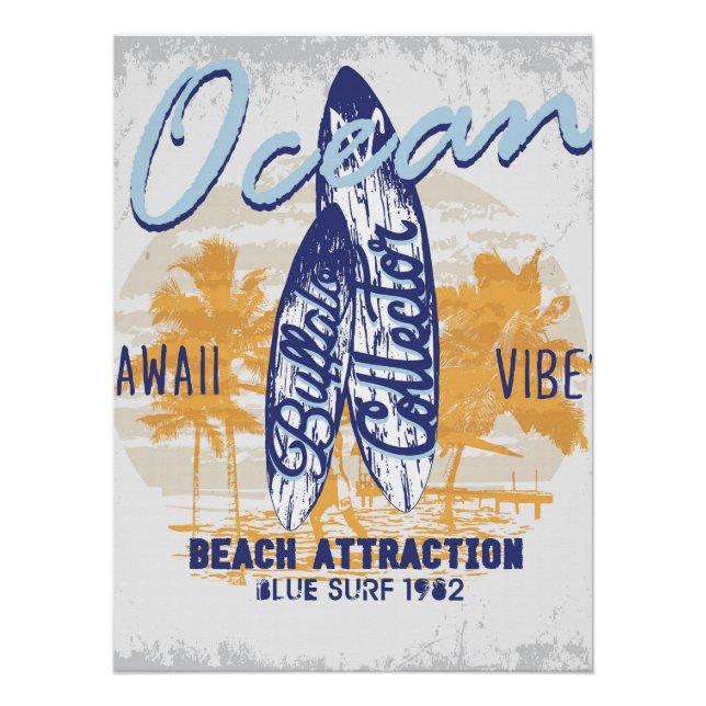 Retro Surfboard Design Beach Poster (Front)