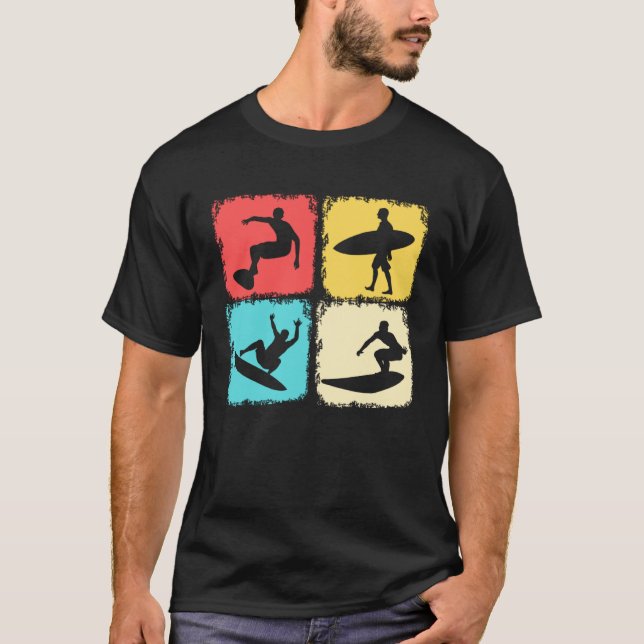 Retro Surfboard Surfing Wave Riding Surfer T-Shirt (Front)